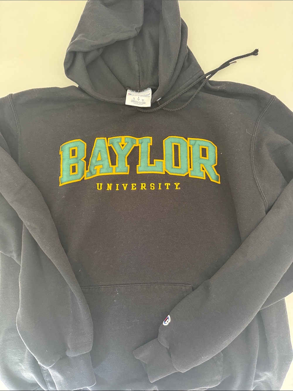 Champion Black Baylor University Crewneck Hoodie with Green and Gold Lettering